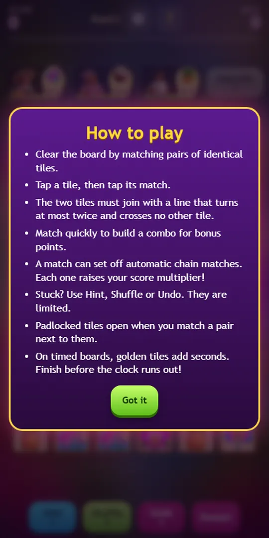 Tucano Tiles How to play card explaining how to match tiles